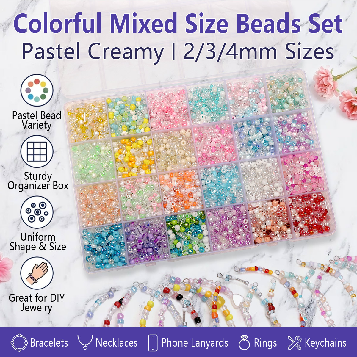 Jewelry Making Course - 24 Grid Mixed Size Glass Seed