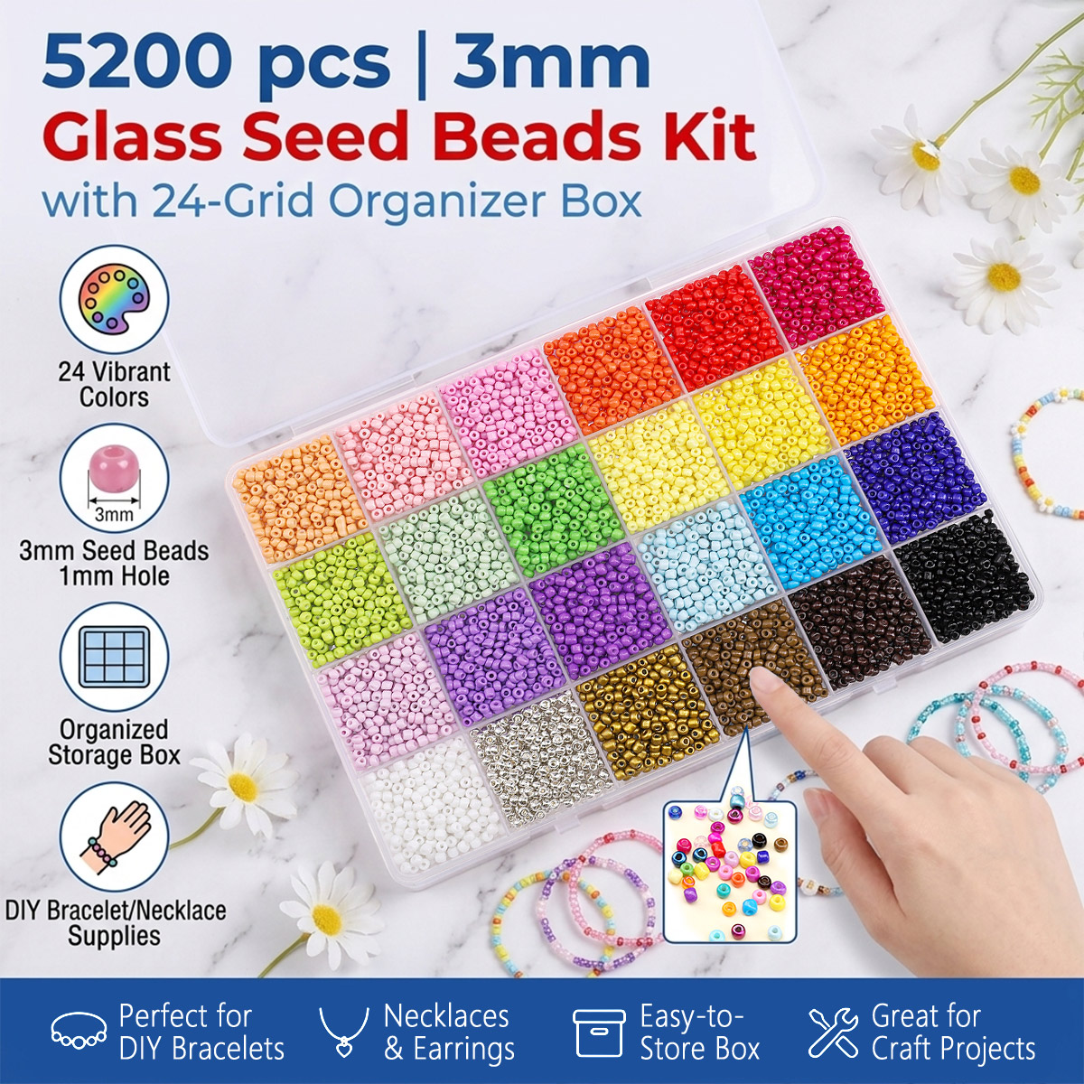 Jewelry Making Course - 5200pcs 3mm Glass Seed Beads Kit