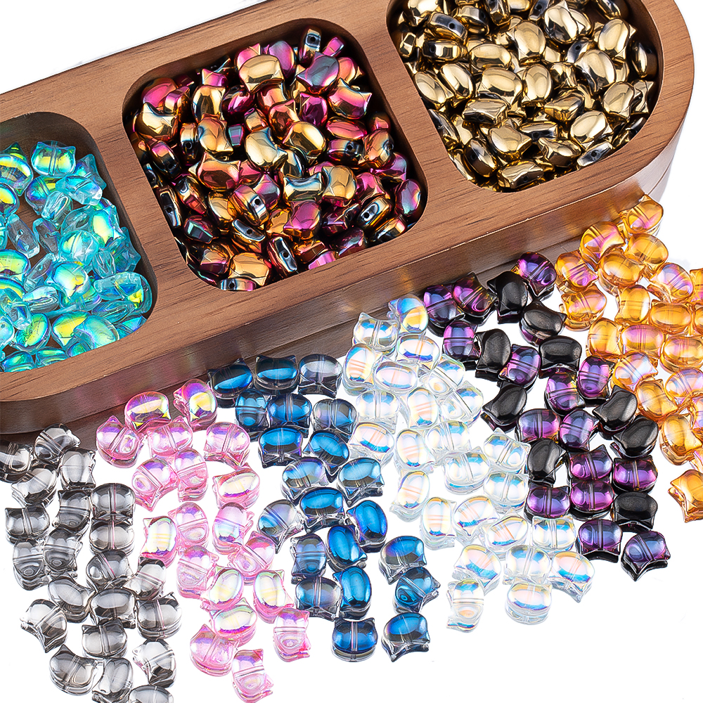 Jewelry Making Jig - 50pcs Colorful Cat Head Glass Spacer