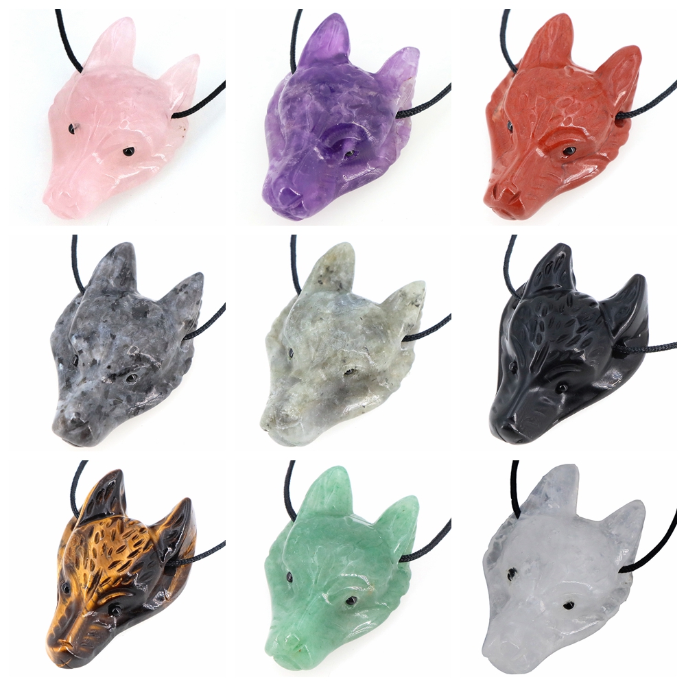 Jewelry Making Jig - 40mm Wolf Head Stone Pendant Natural